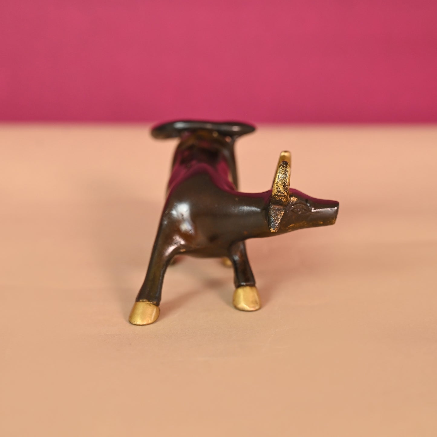BRASS CHARGING BULL (5") + BRASS GEMSTONE WORK HORSE CART REPLICA DECOR SHOWPIECE