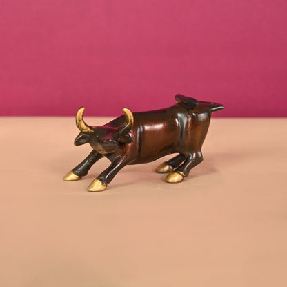 BRASS CHARGING BULL (5") + BRASS GEMSTONE WORK HORSE CART REPLICA DECOR SHOWPIECE