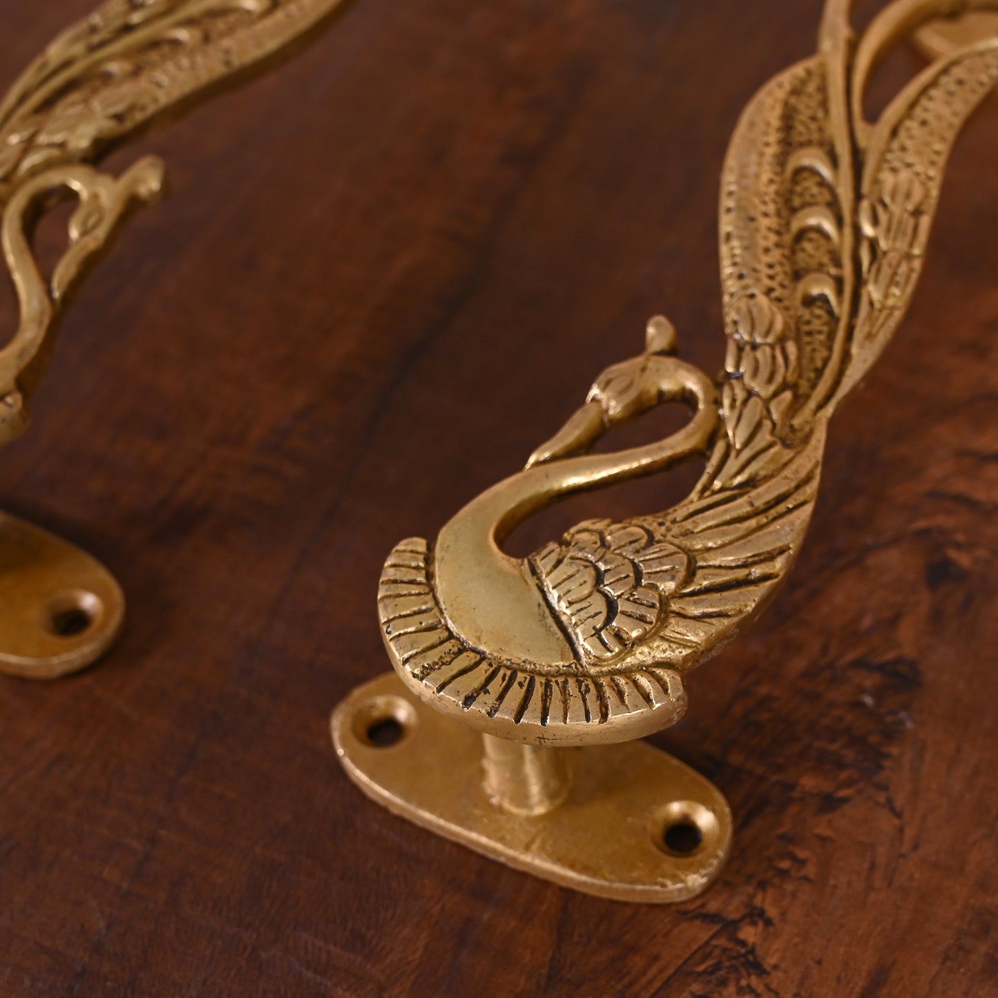 Brass Peacock Design  Door Handle Pair 7"