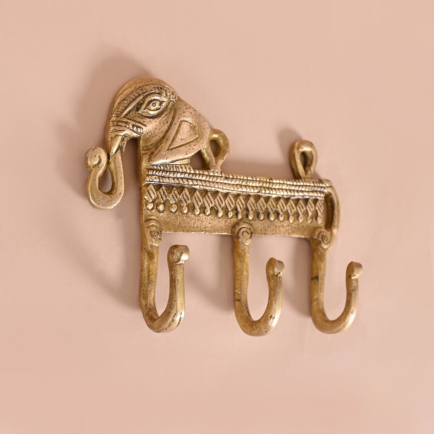 Brass Ethnic Elephant Design Key Holder