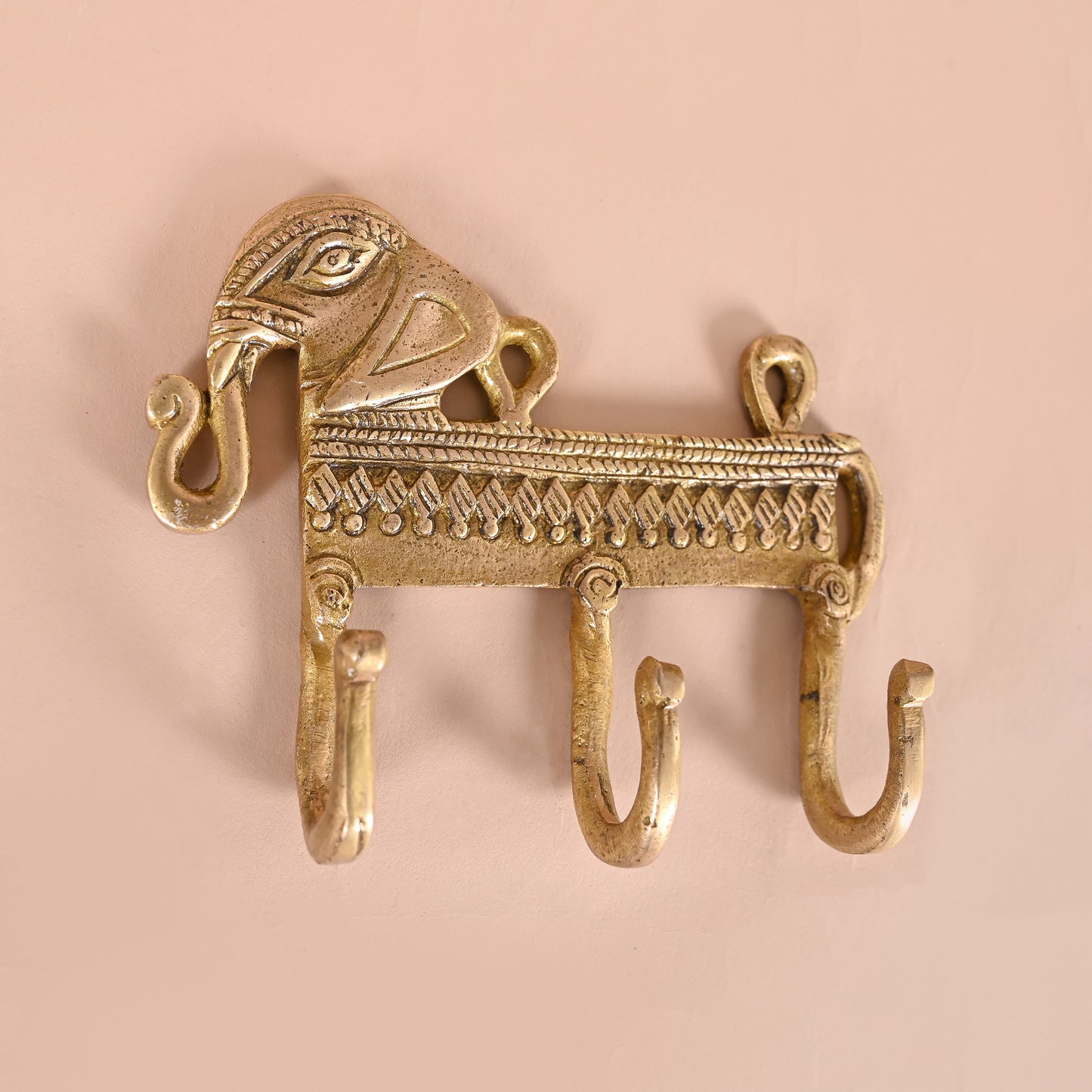 Brass Ethnic Elephant Design Key Holder