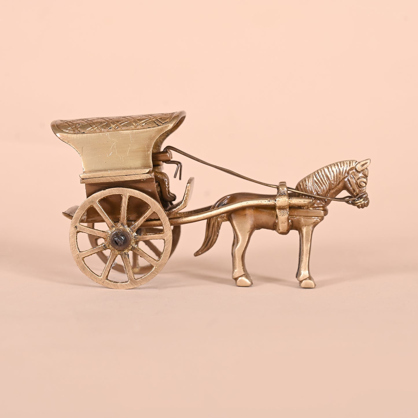 BRASS CHARGING BULL (5") + BRASS GEMSTONE WORK HORSE CART REPLICA DECOR SHOWPIECE