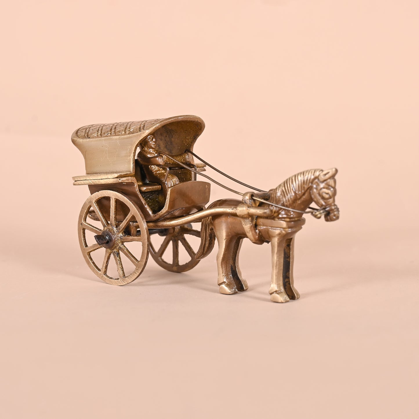 BRASS CHARGING BULL (5") + BRASS GEMSTONE WORK HORSE CART REPLICA DECOR SHOWPIECE