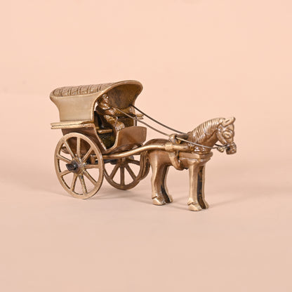 BRASS CHARGING BULL (5") + BRASS GEMSTONE WORK HORSE CART REPLICA DECOR SHOWPIECE
