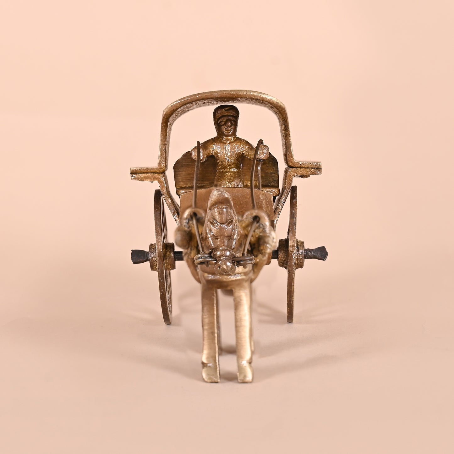 BRASS CHARGING BULL (5") + BRASS GEMSTONE WORK HORSE CART REPLICA DECOR SHOWPIECE