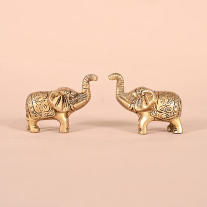 BRASS ROOFLESS VINTAGE MOTOR CAR SHOWPIECE + BRASS HANDCRAFTED ELEPHANT SHOWPIECE