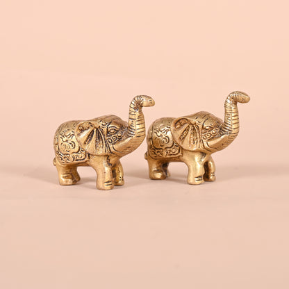 BRASS ROOFLESS VINTAGE MOTOR CAR SHOWPIECE + BRASS HANDCRAFTED ELEPHANT SHOWPIECE