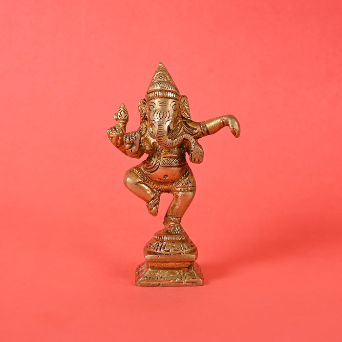 Brass Dancing Ganesha Decor Idol for Home Temple, Standard (Golden
