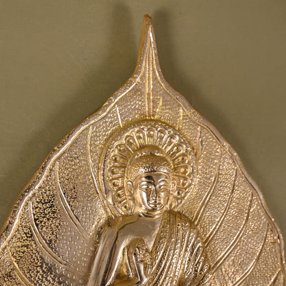 Brass Buddha on Leaf Wall Hanging