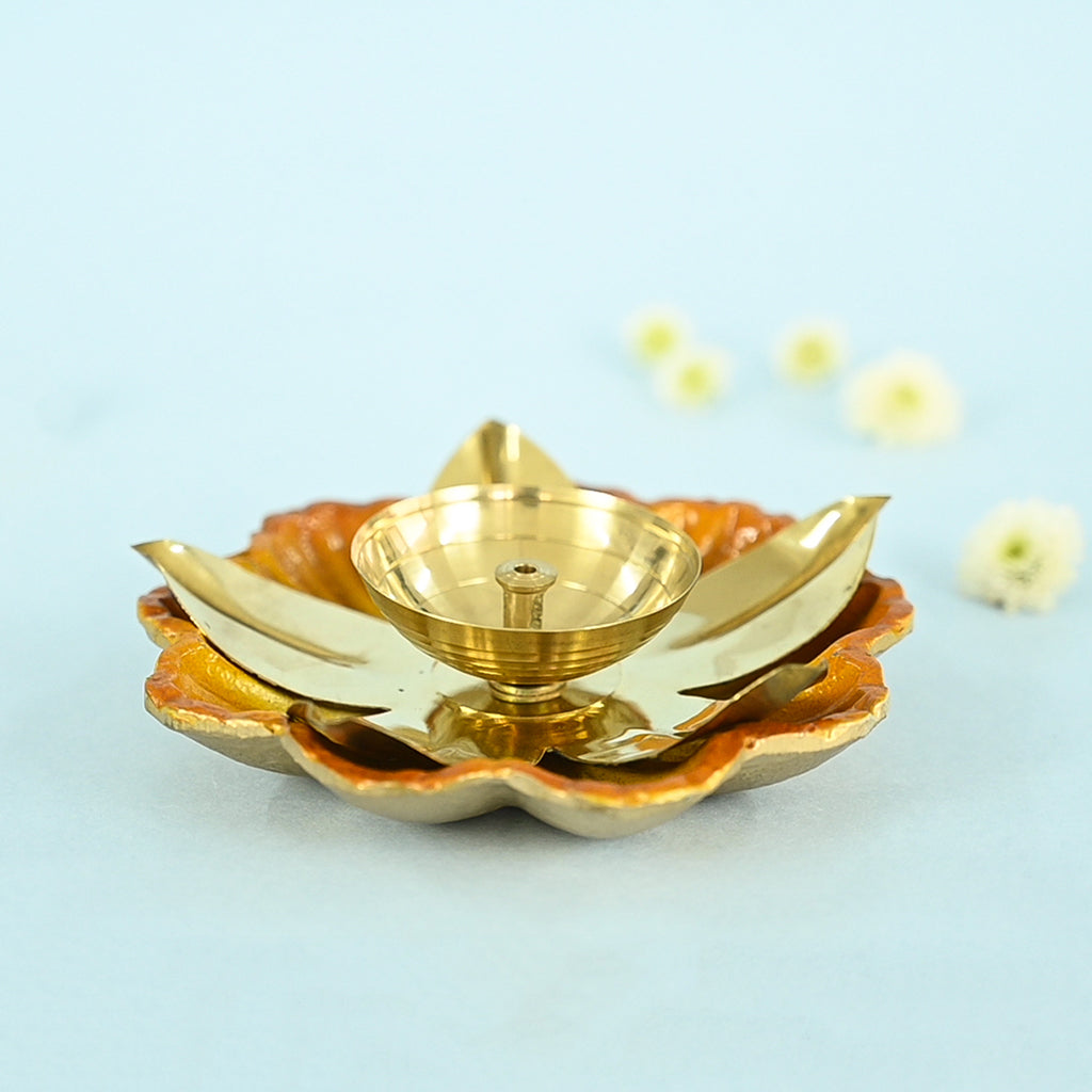 Brass Colorful Flower Diya