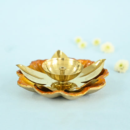 Brass Colorful Flower Diya