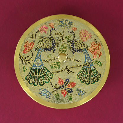 Brass Engraved Masala Box - Peacock