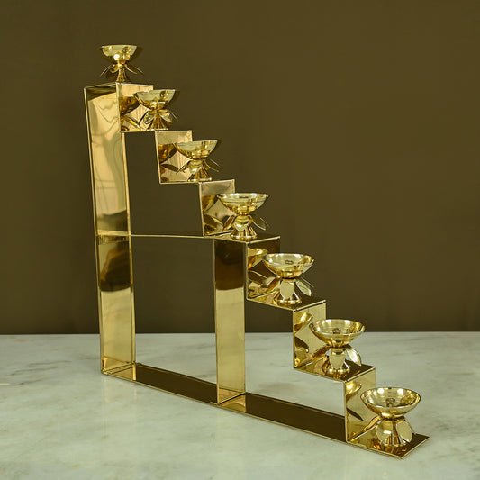 Brass Lotus Diyas with Seven Step Stand