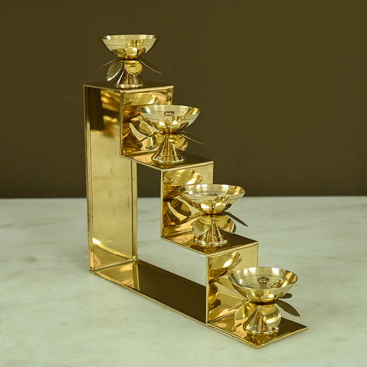 Brass Lotus Diyas with Four Step Stand