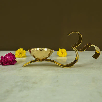 Brass OM Akhand Brass Diya for Pooja
