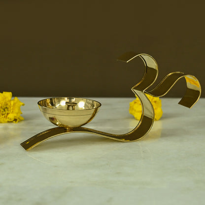 Brass OM Akhand Brass Diya for Pooja