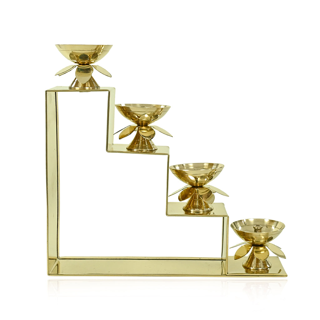 Brass Lotus Diyas with Four Step Stand
