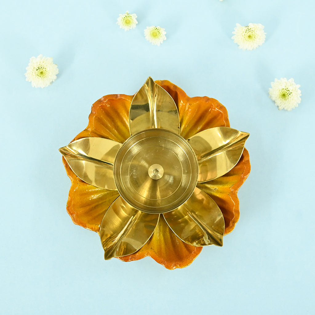Brass Colorful Flower Diya