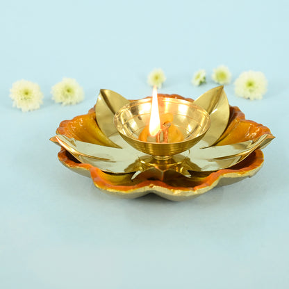 Brass Colorful Flower Diya