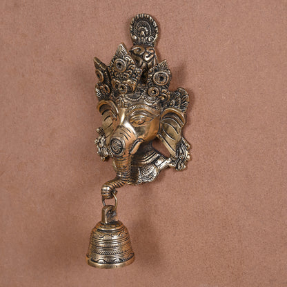 brass Ganesh idol with hanging bell (10")