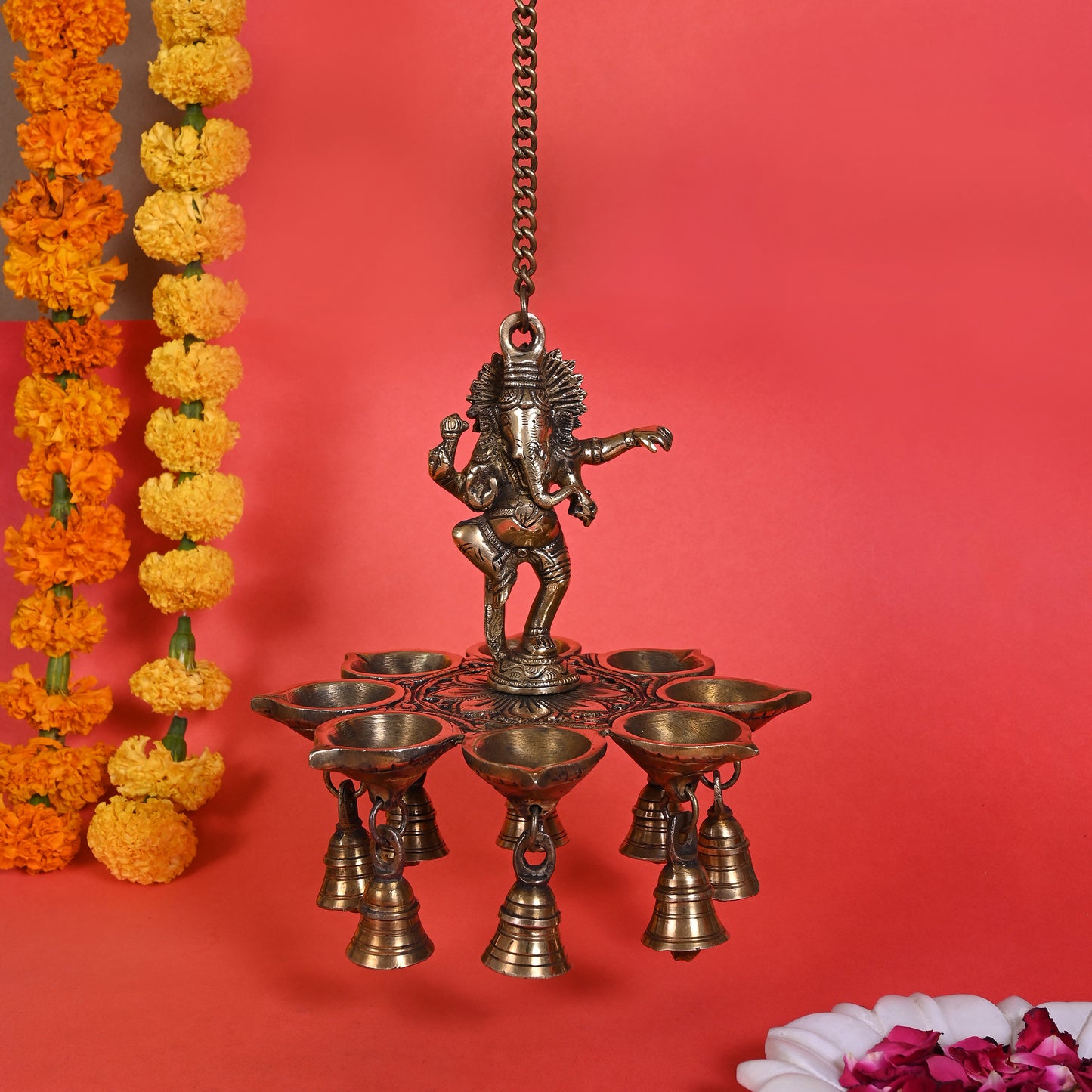 Brass Ganesha with hanging Diyas ( 27.5" )