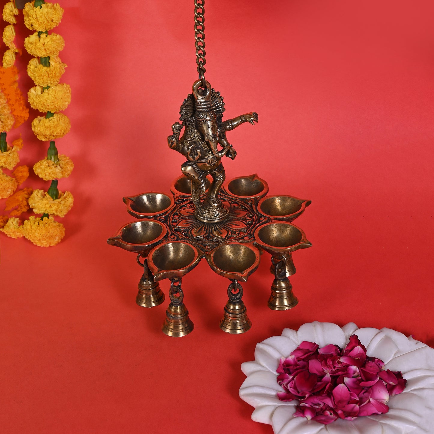 Brass Ganesha with hanging Diyas ( 27.5" )