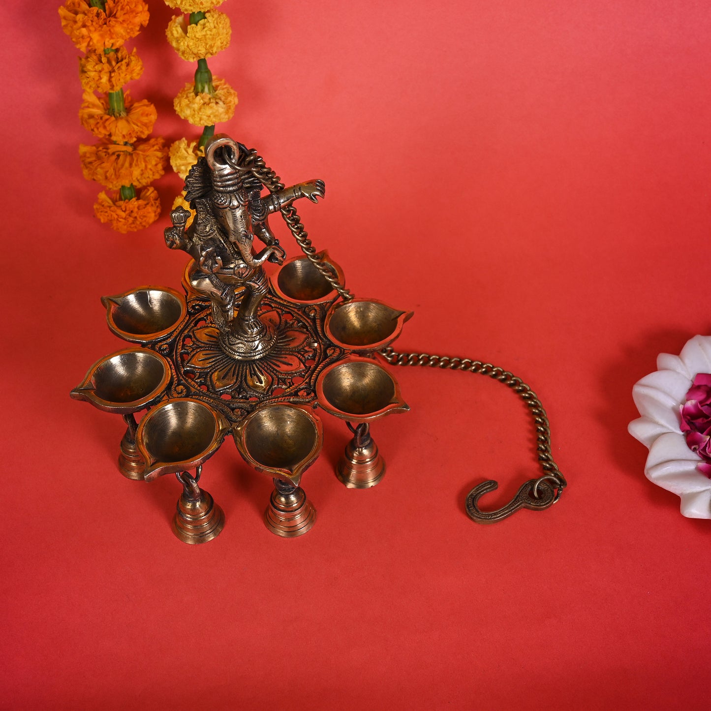 Brass Ganesha with hanging Diyas ( 27.5" )