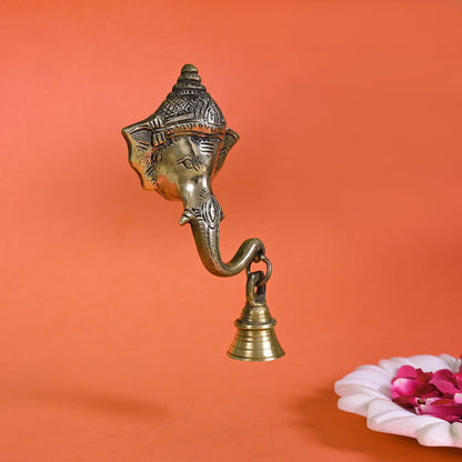 Brass Ganesha Wall Hanging With Bell ( 6" )