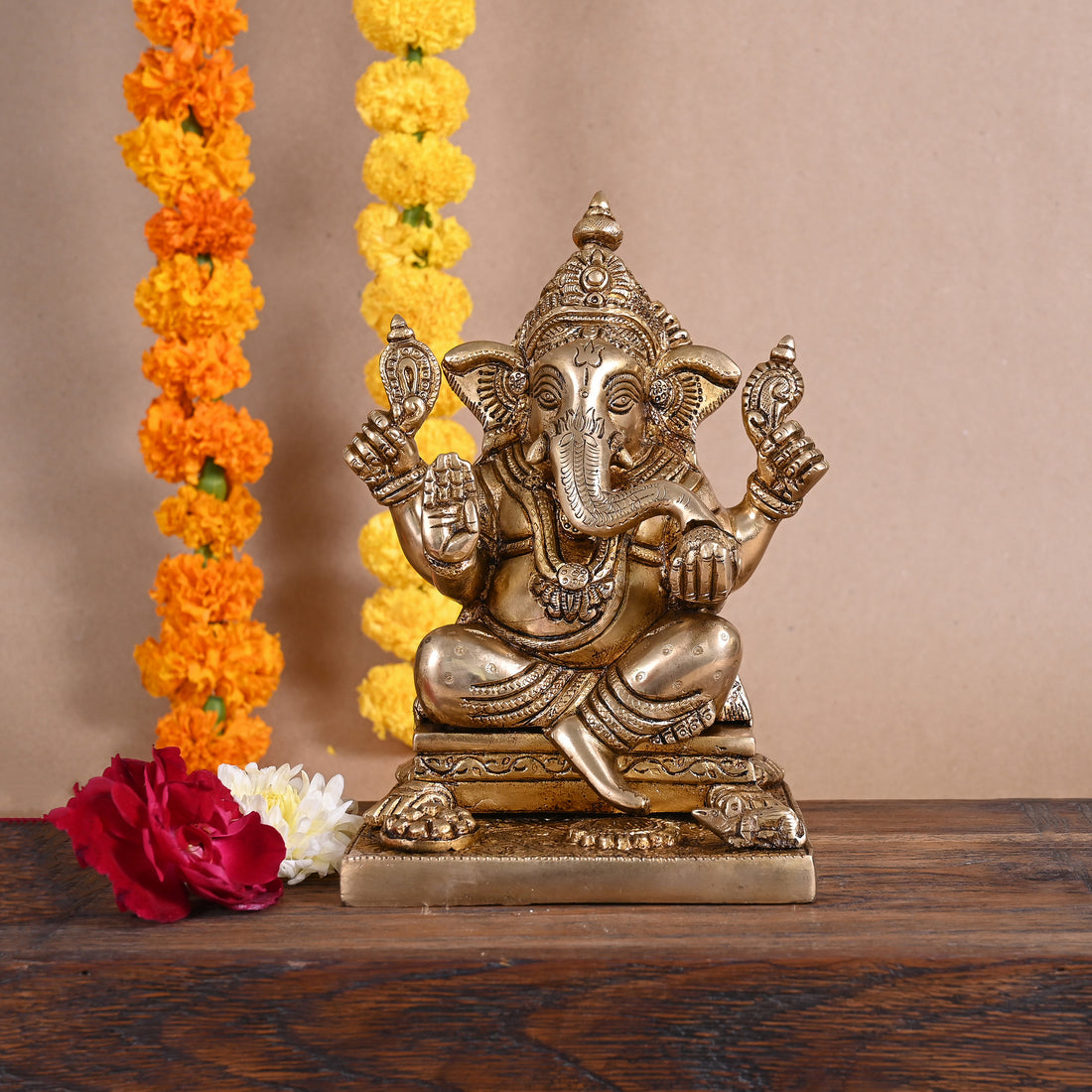 brass lord ganesha murti (8")