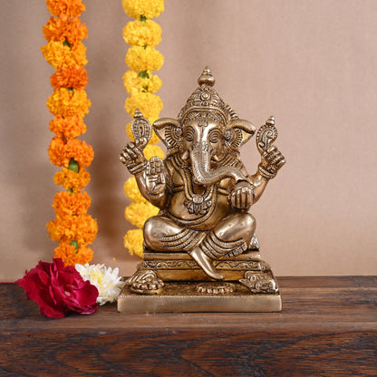 brass lord ganesha murti (8")
