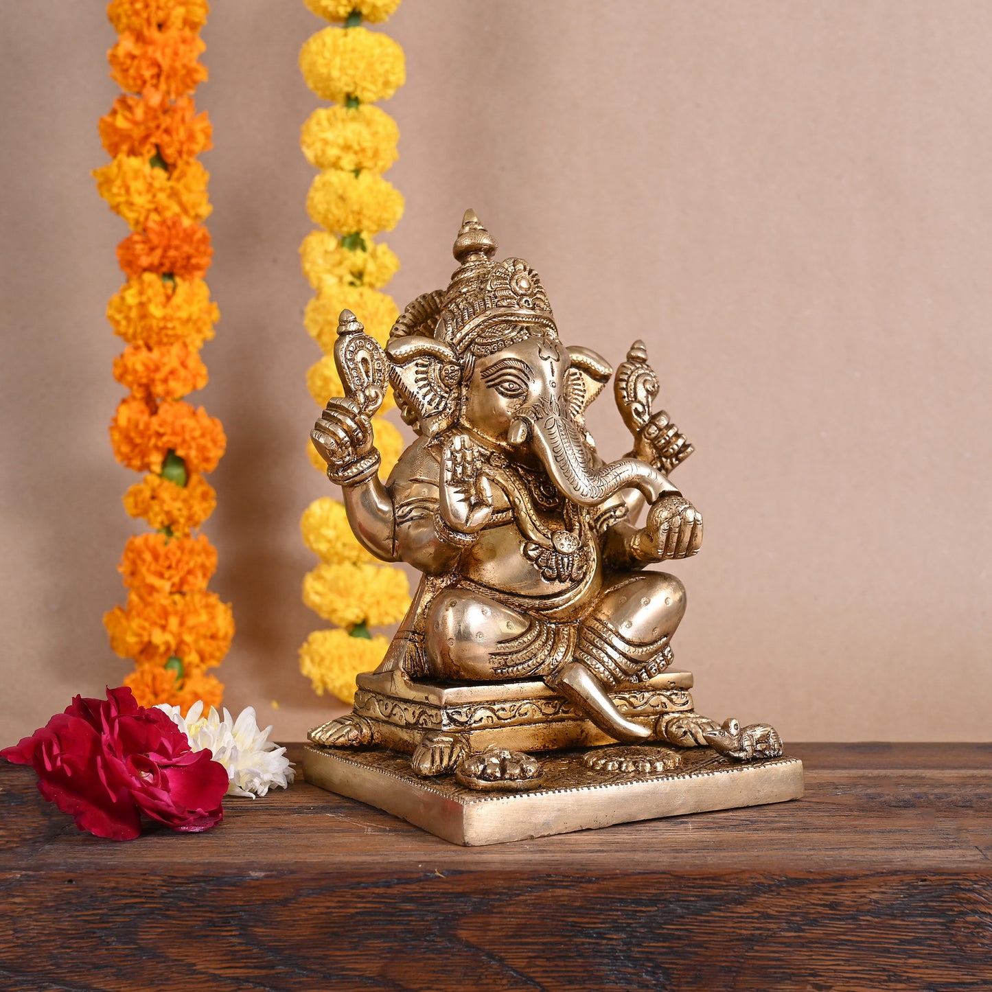 brass lord ganesha murti (8")
