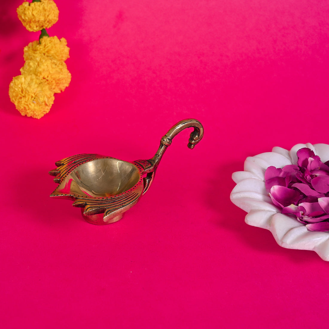 Brass Lotus Diya With Handle ( 2" )