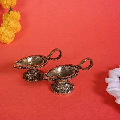 Brass Om Diya With Handle S/2 ( 2.5" )