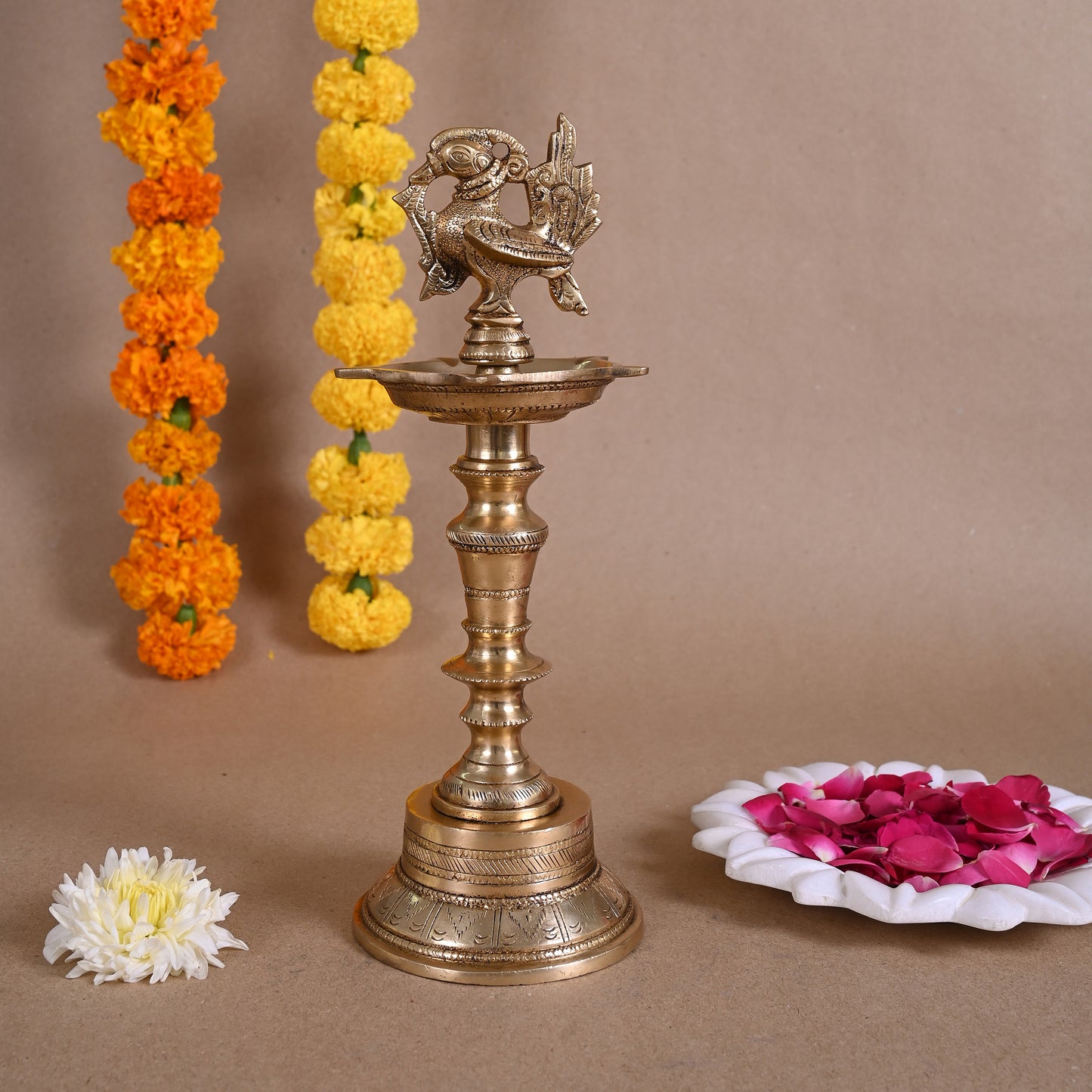 Brass Peacock Staning Diya ( 11.5" )