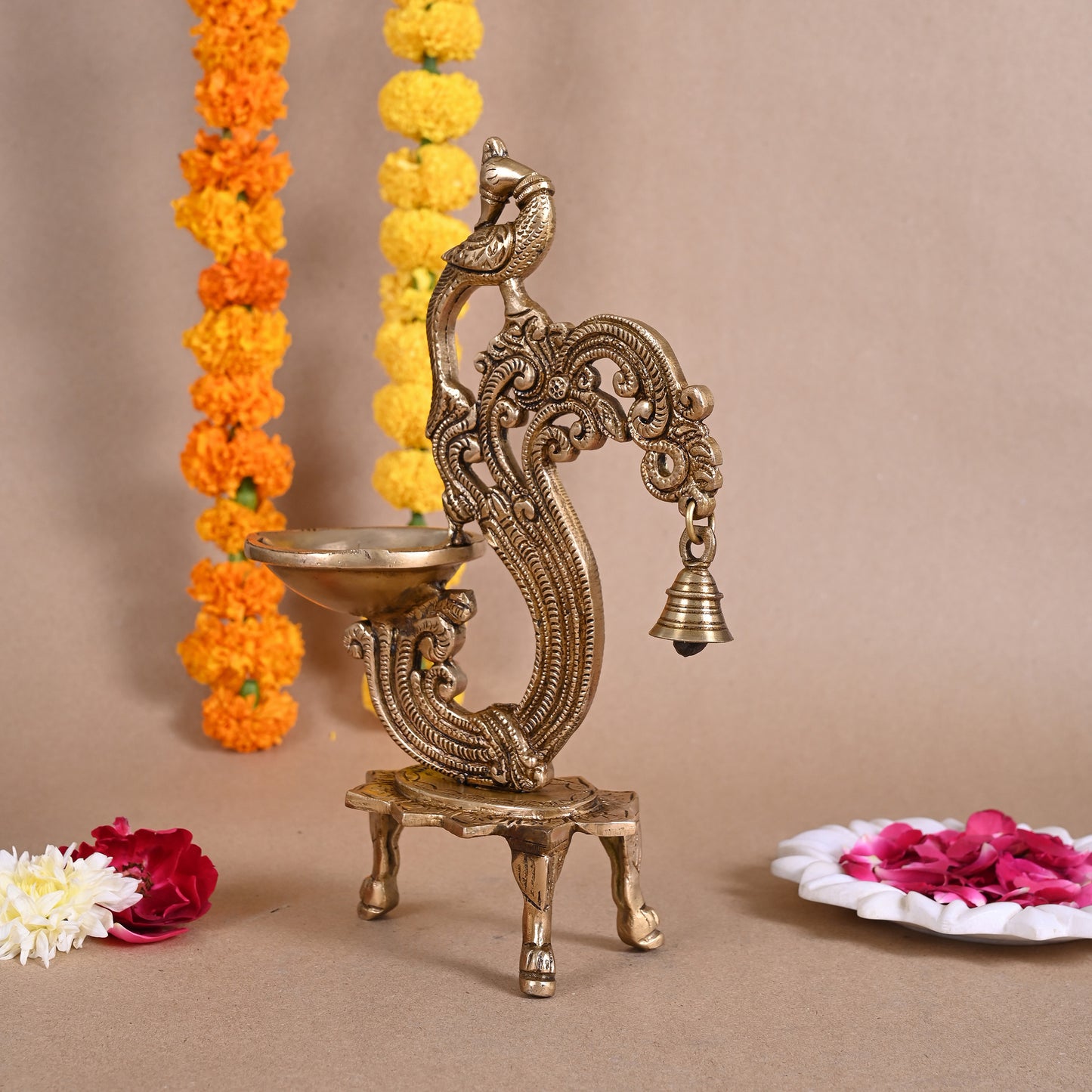 Brass Peacock Diya ( 12" )