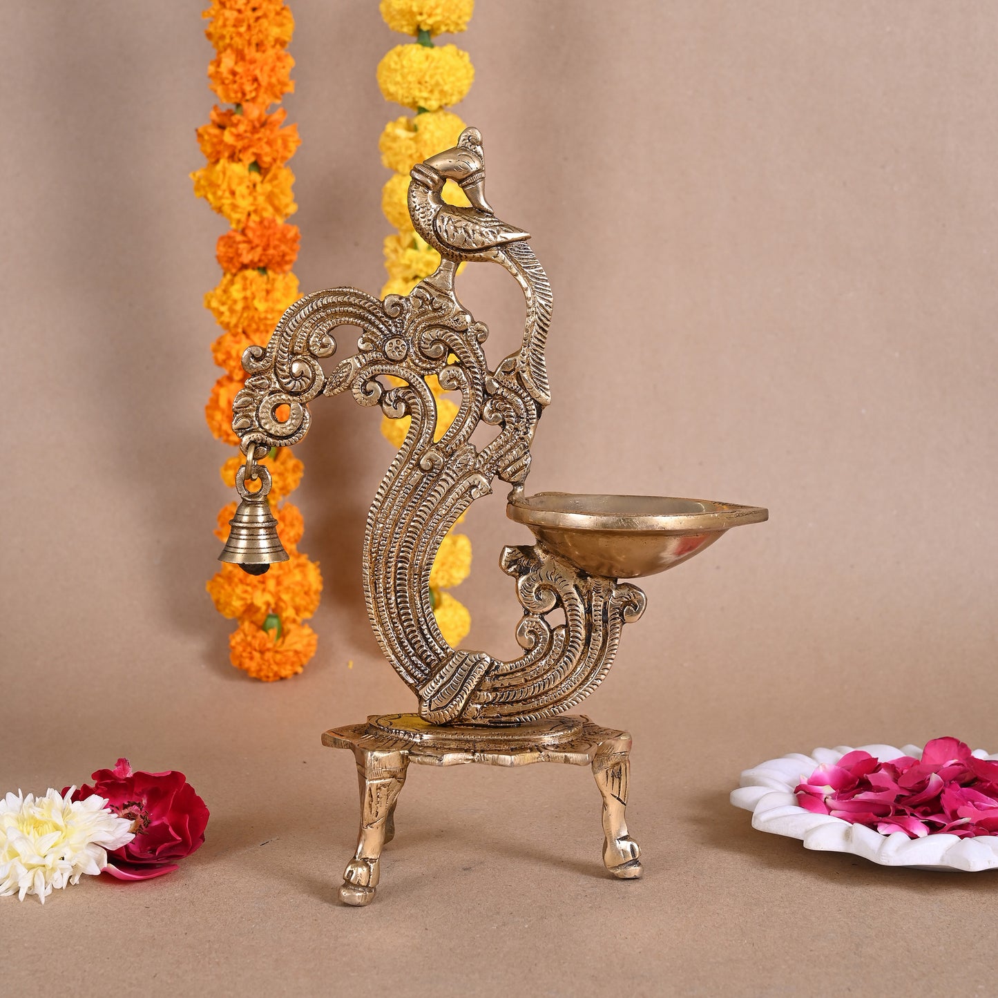 Brass Peacock Diya ( 12" )