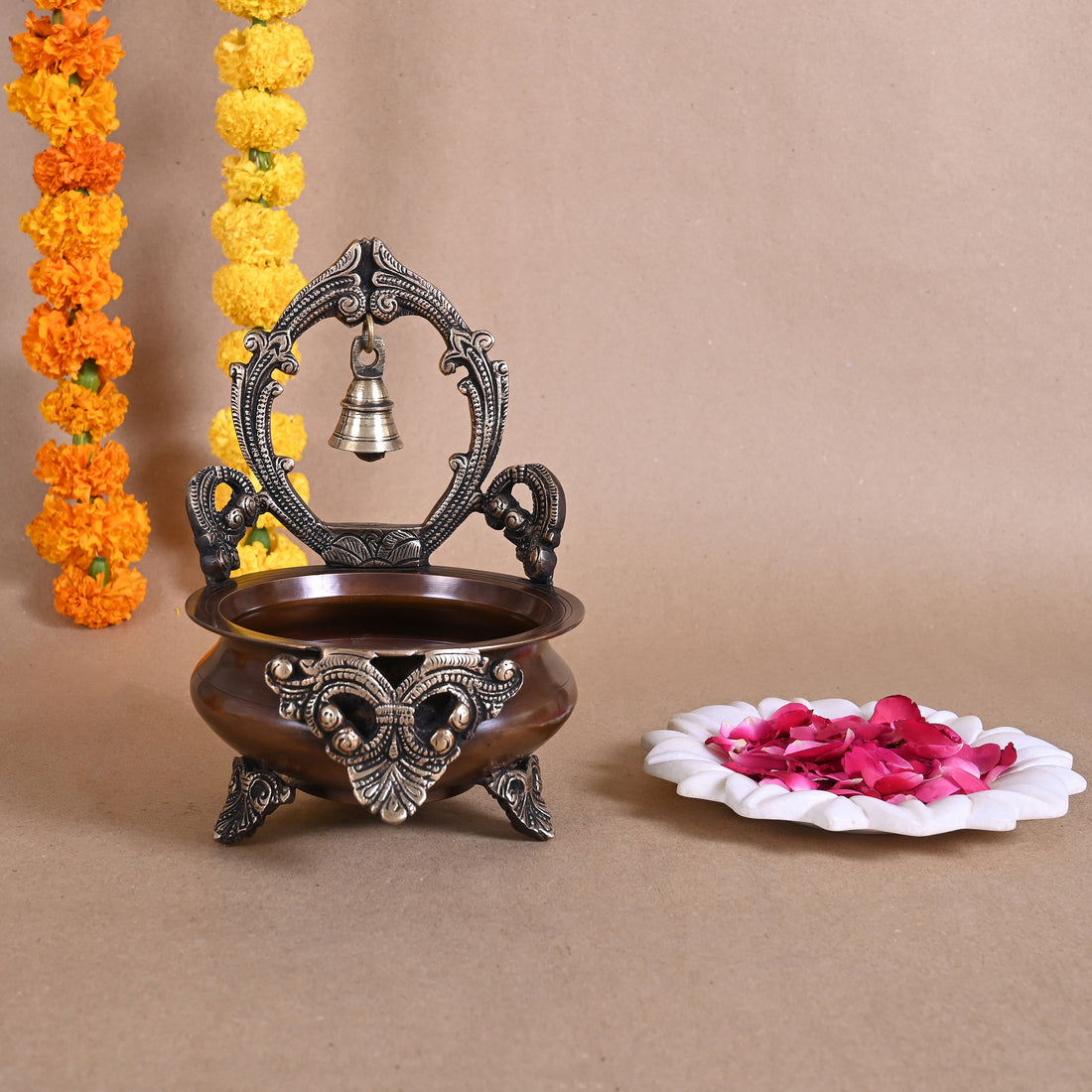 Brass Urli With Bell (8.5" )