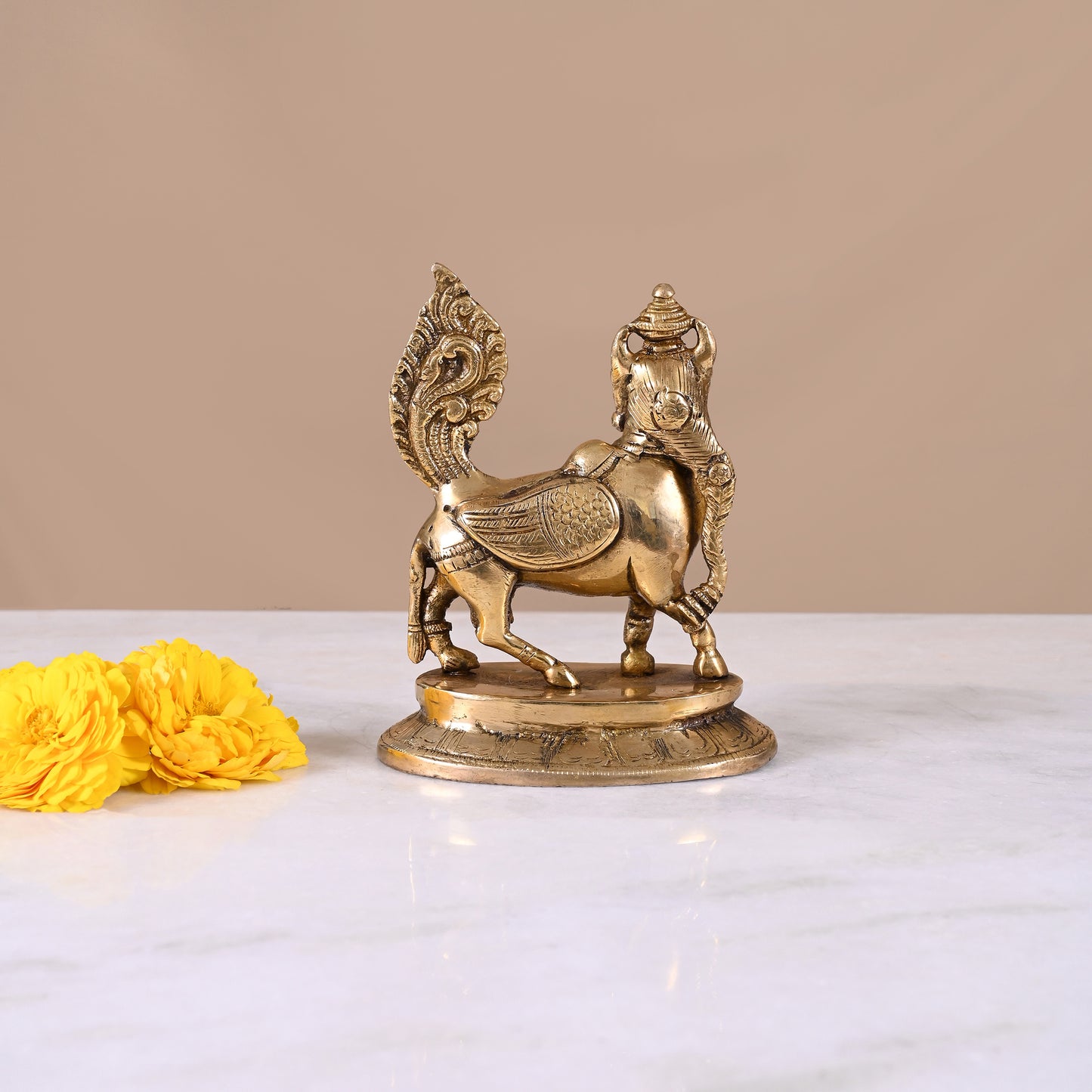 Brass Kamdhenu Cow Statue (6")