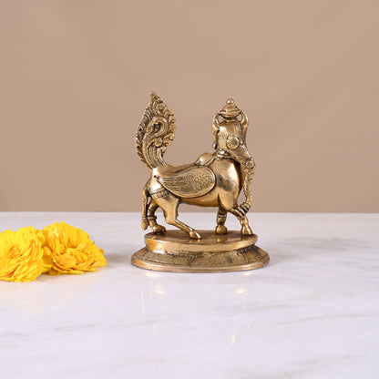 Brass Kamdhenu Cow Statue (6")