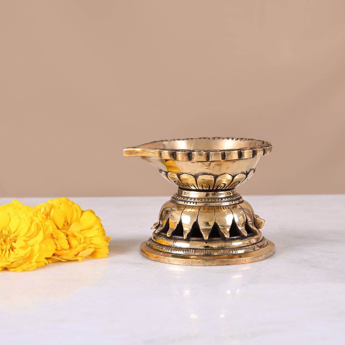 Handcarved Brass Diya (3")