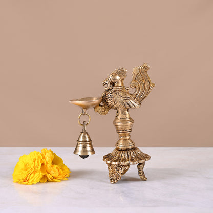 Brass Peackock Standing Diya ( 6.5" )