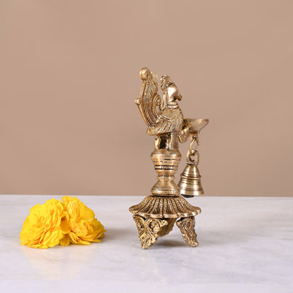 Brass Peackock Standing Diya ( 6.5" )