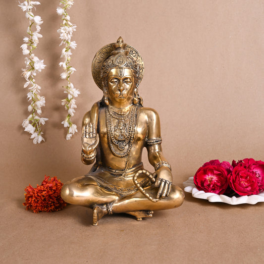 BRASS Hanuman Sitting Idol (11" )