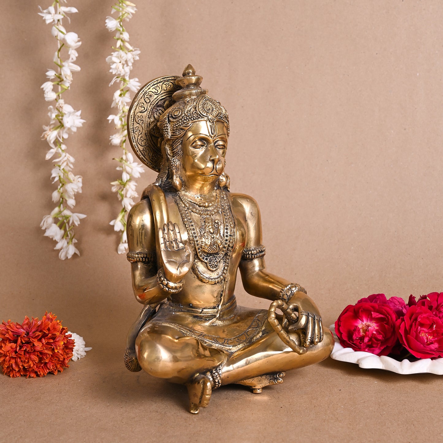 BRASS Hanuman Sitting Idol (11" )