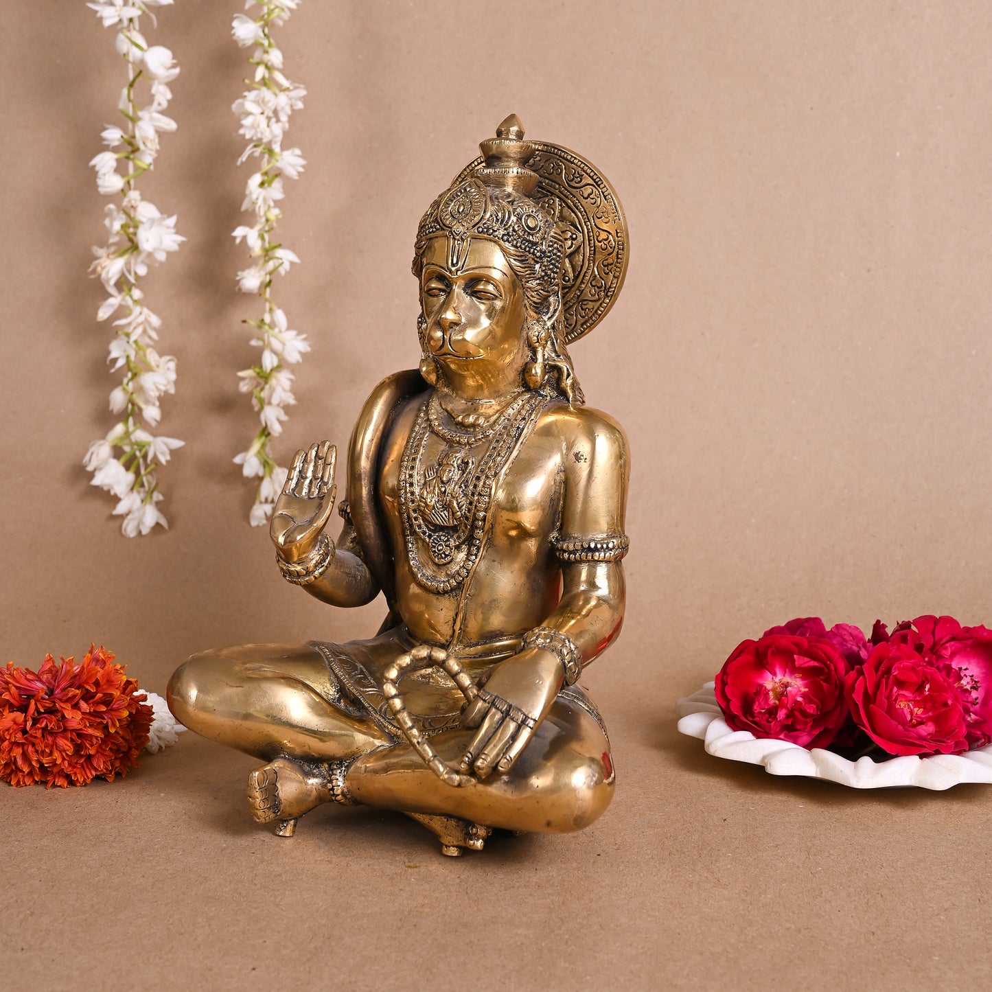BRASS Hanuman Sitting Idol (11" )