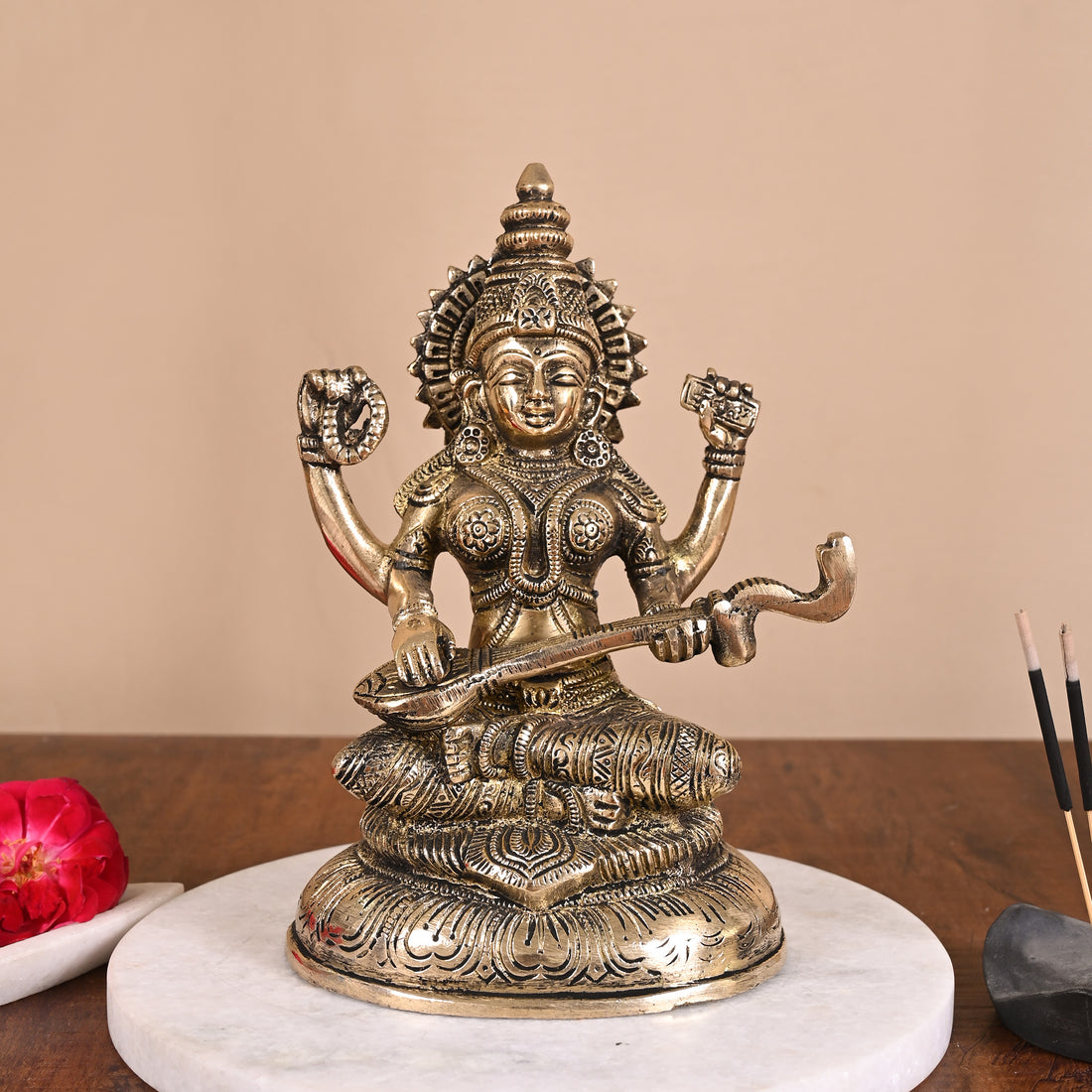 Brass Goddess Saraswati Idol ( 7.5" )