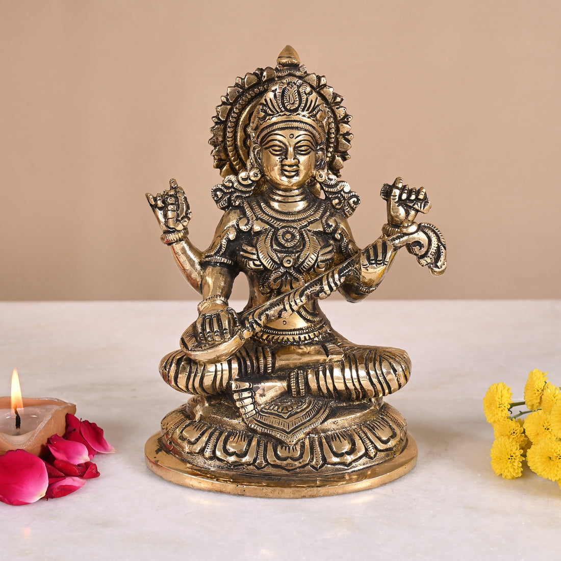 Brass Saraswati Idol (7.5")