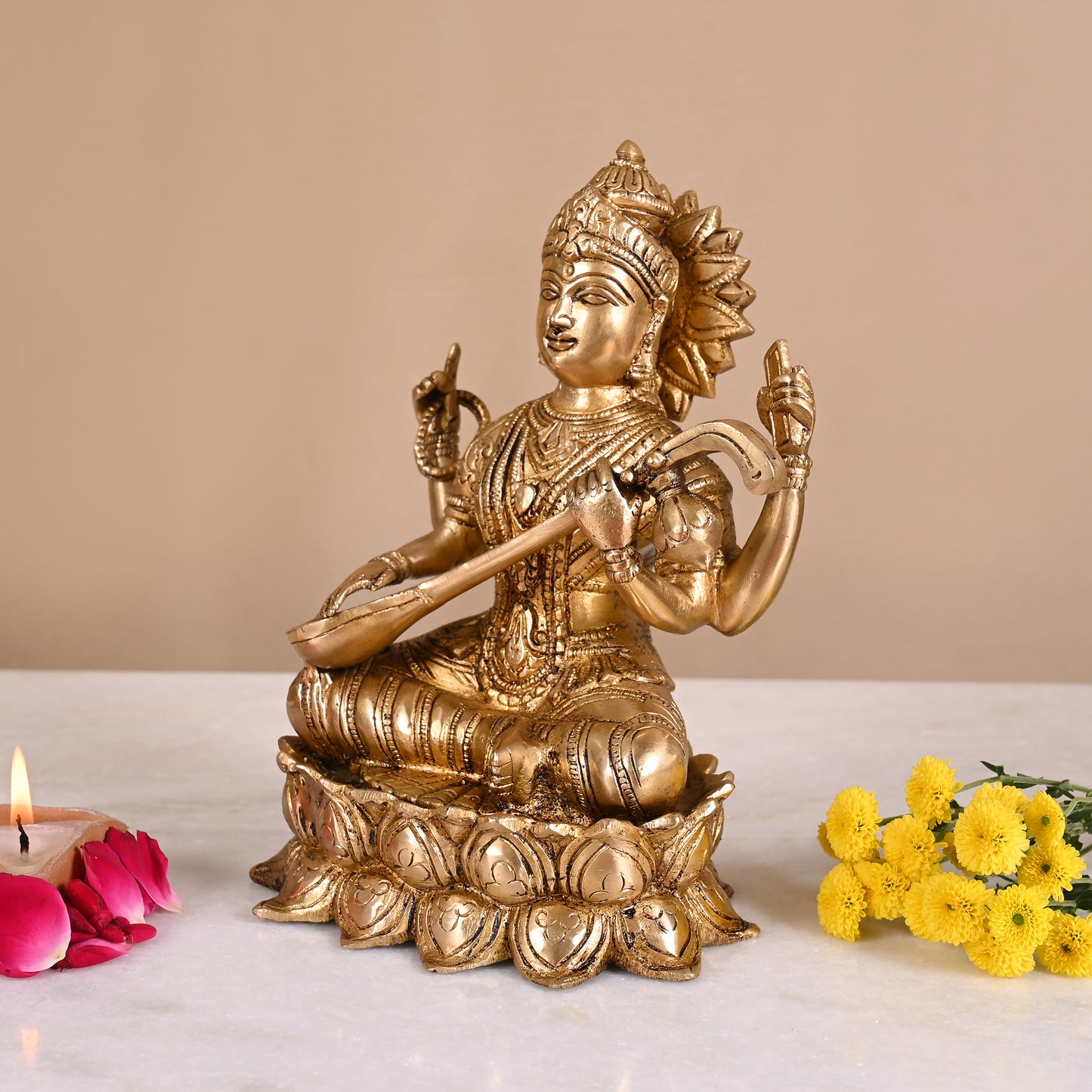 Brass Pooja Saraswati Idol ( 8" )