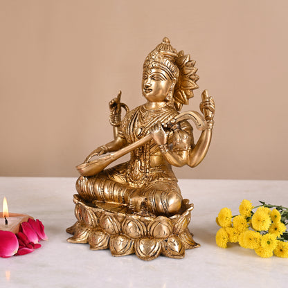 Brass Pooja Saraswati Idol ( 8" )