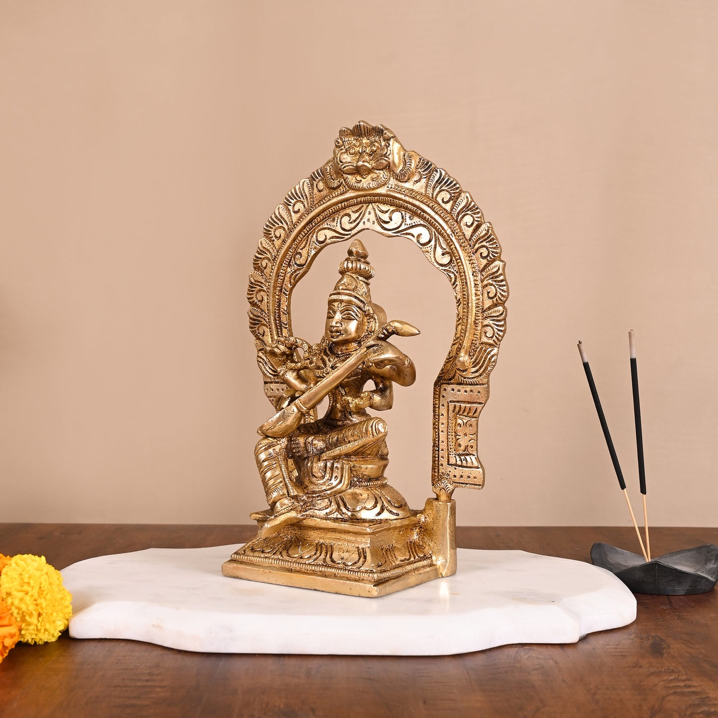Brass Godess Saraswati Idol ( 9" )